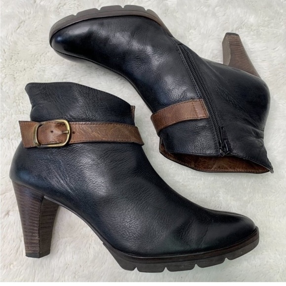 Paul Green Women's Black Brown Heeled Ankle Boots Size 3 UK / 5.5 US - Picture 1 of 12